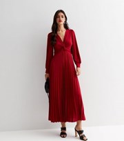 Cameo Rose Red Twist Front Pleated Midi Dress